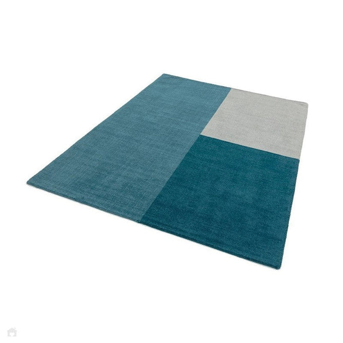 Blox Modern Plain Geometric Colour Block Hand-Woven Textured Low Profile Sheared Wool Loop Pile Teal/Grey Rug-Asiatic Carpets-Rug Love - The Most Loved Rug Store