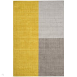 Blox Modern Plain Geometric Hand-Woven Textured Low-Pile Wool Mustard Yellow/Silver/Grey Rug