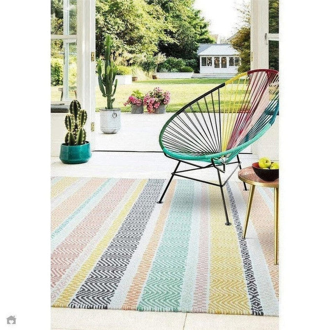 Boardwalk Modern Striped Hand-Woven Durable Stain-Resistant Weatherproof Flatweave In-Outdoor Charcoal/Pink/Green/Orange/Yellow/Multicolour Rug-Asiatic Carpets-Rug Love - The Most Loved Rug Store