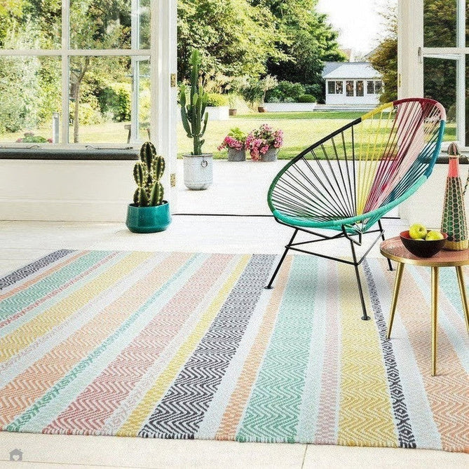 Boardwalk Modern Striped Hand-Woven Durable Stain-Resistant Weatherproof Flatweave In-Outdoor Charcoal/Pink/Green/Orange/Yellow/Multicolour Rug-Asiatic Carpets-Rug Love - The Most Loved Rug Store