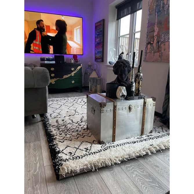 Boho 5402 Modern Moroccan Berber Soft Plush Shaggy White/Black Rug-Think Rugs-Rug Love - The Most Loved Rug Store