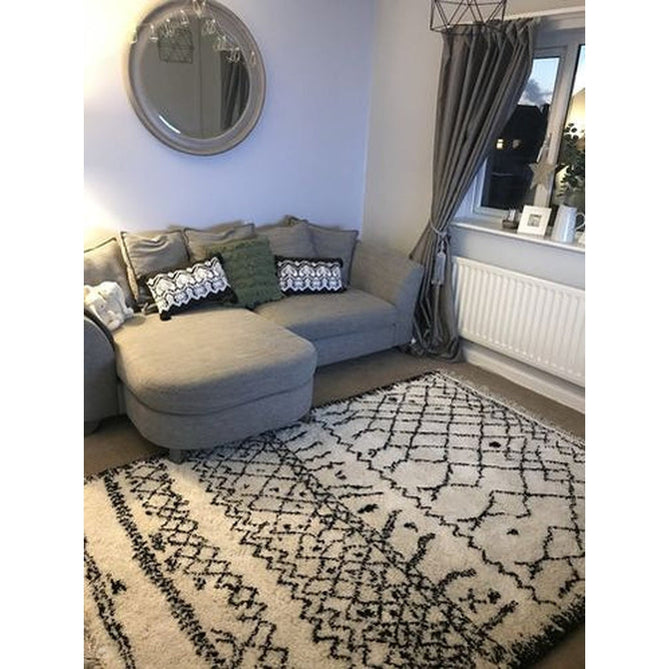 Boho 5402 Modern Moroccan Berber Soft Plush Shaggy White/Black Rug-Think Rugs-Rug Love - The Most Loved Rug Store
