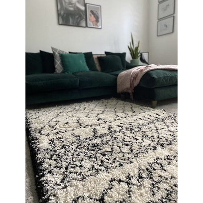 Boho 5402 Modern Moroccan Berber Soft Plush Shaggy White/Black Rug-Think Rugs-Rug Love - The Most Loved Rug Store