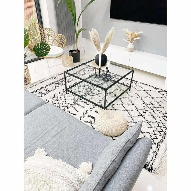 Boho 5402 Modern Moroccan Berber Soft Plush Shaggy White/Black Rug-Think Rugs-Rug Love - The Most Loved Rug Store