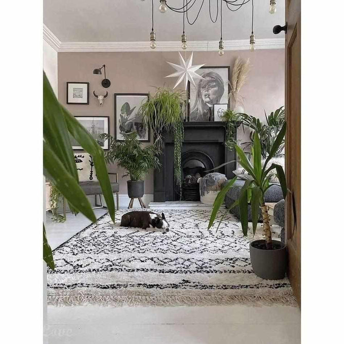 Boho 5402 Modern Moroccan Berber Soft Plush Shaggy White/Black Rug-Think Rugs-Rug Love - The Most Loved Rug Store