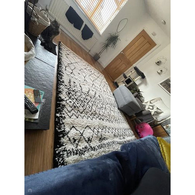 Boho 5402 Modern Moroccan Berber Soft Plush Shaggy White/Black Rug-Think Rugs-Rug Love - The Most Loved Rug Store