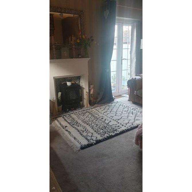Boho 5402 Modern Moroccan Berber Soft Plush Shaggy White/Black Rug-Think Rugs-Rug Love - The Most Loved Rug Store