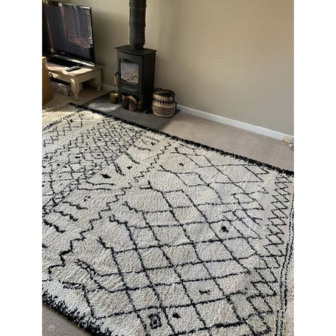 Boho 5402 Modern Moroccan Berber Soft Plush Shaggy White/Black Rug-Think Rugs-Rug Love - The Most Loved Rug Store