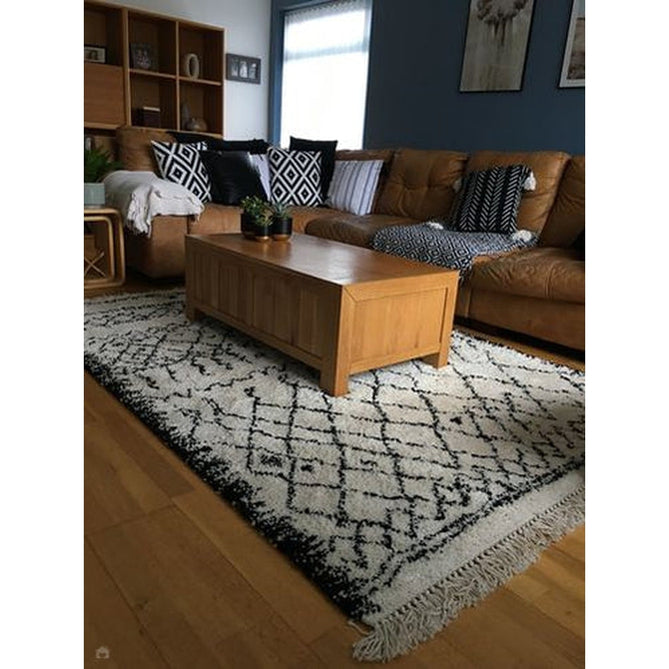 Boho 5402 Modern Moroccan Berber Soft Plush Shaggy White/Black Rug-Think Rugs-Rug Love - The Most Loved Rug Store