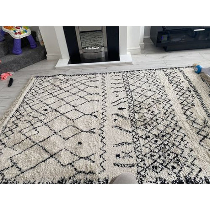 Boho 5402 Modern Moroccan Berber Soft Plush Shaggy White/Black Rug-Think Rugs-Rug Love - The Most Loved Rug Store