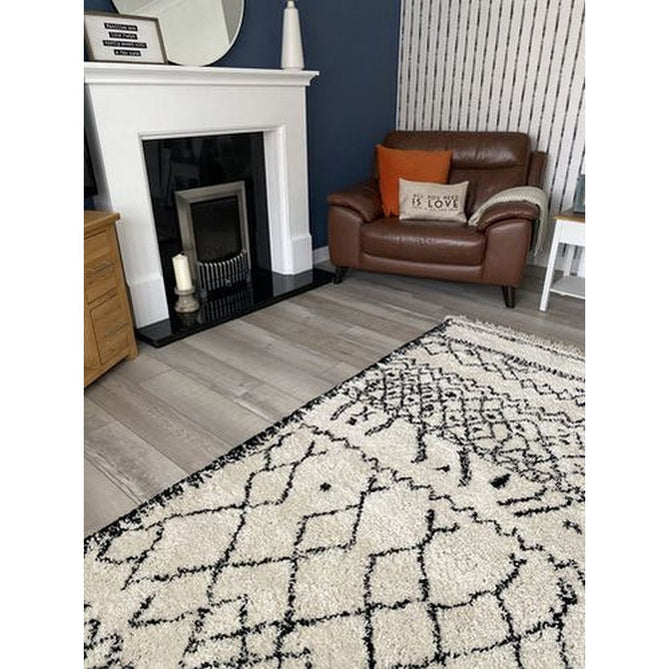 Boho 5402 Modern Moroccan Berber Soft Plush Shaggy White/Black Rug-Think Rugs-Rug Love - The Most Loved Rug Store