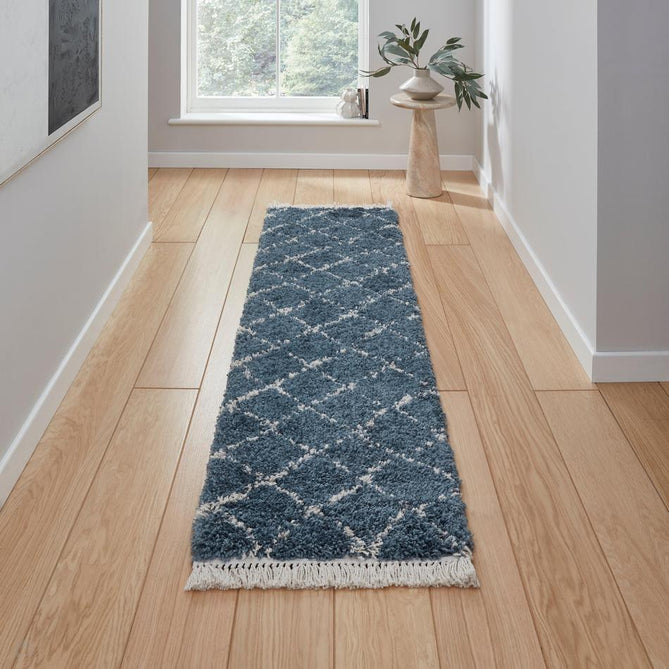 Boho 5413 Modern Moroccan Berber Soft Plush Shaggy Blue Runner-Think Rugs-Rug Love - The Most Loved Rug Store