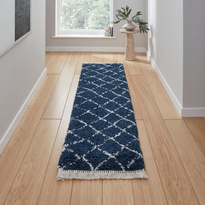 Boho 5413 Modern Moroccan Berber Soft Plush Shaggy Navy Runner-Think Rugs-Rug Love - The Most Loved Rug Store