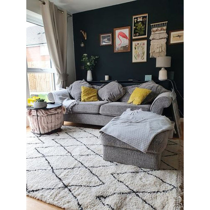 Boho 8280 Modern Moroccan Berber Soft Plush Shaggy White/Black Rug-Think Rugs-Rug Love - The Most Loved Rug Store