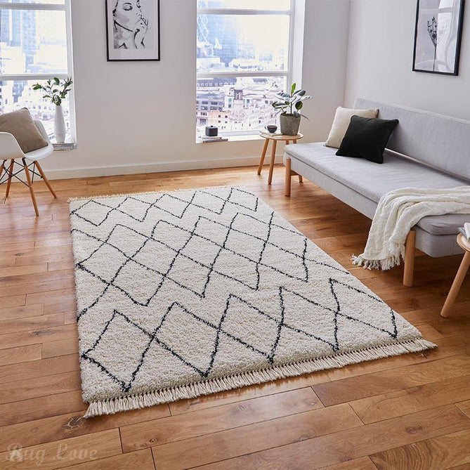 Boho 8280 Modern Moroccan Berber Soft Plush Shaggy White/Black Rug-Think Rugs-Rug Love - The Most Loved Rug Store
