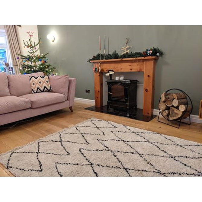 Boho 8280 Modern Moroccan Berber Soft Plush Shaggy White/Black Rug-Think Rugs-Rug Love - The Most Loved Rug Store