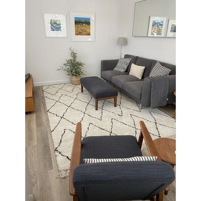 Boho 8280 Modern Moroccan Berber Soft Plush Shaggy White/Black Rug-Think Rugs-Rug Love - The Most Loved Rug Store
