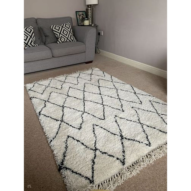 Boho 8280 Modern Moroccan Berber Soft Plush Shaggy White/Black Rug-Think Rugs-Rug Love - The Most Loved Rug Store