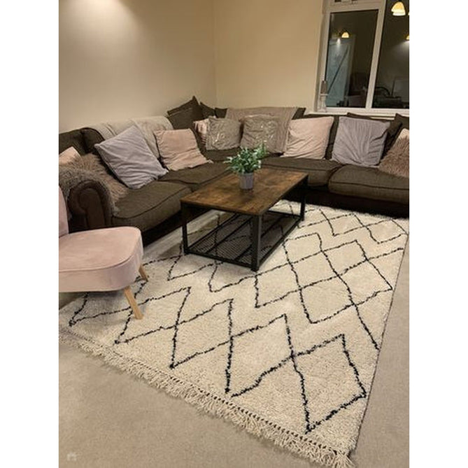 Boho 8280 Modern Moroccan Berber Soft Plush Shaggy White/Black Rug-Think Rugs-Rug Love - The Most Loved Rug Store