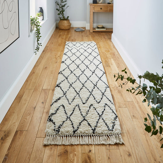 Boho 8280 Modern Moroccan Berber Soft Plush Shaggy White/Black Runner-Think Rugs-Rug Love - The Most Loved Rug Store
