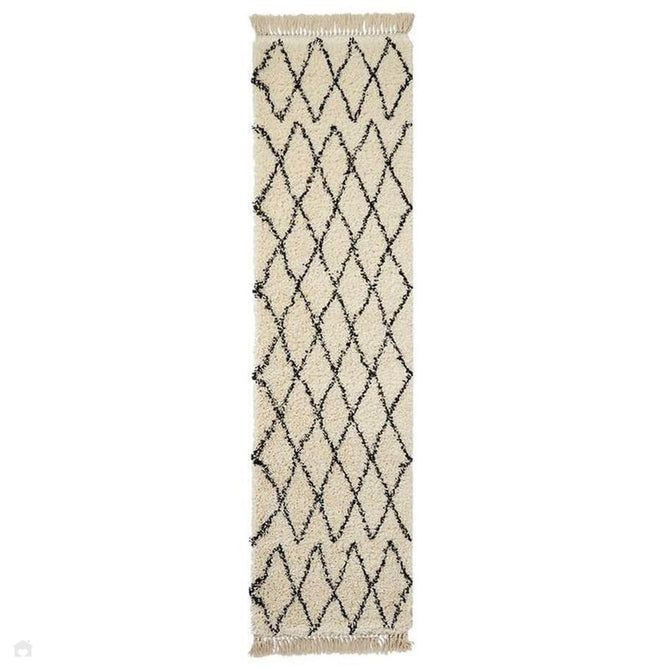 Boho 8280 Modern Moroccan Berber Soft Plush Shaggy White/Black Runner 060 x 230 cm