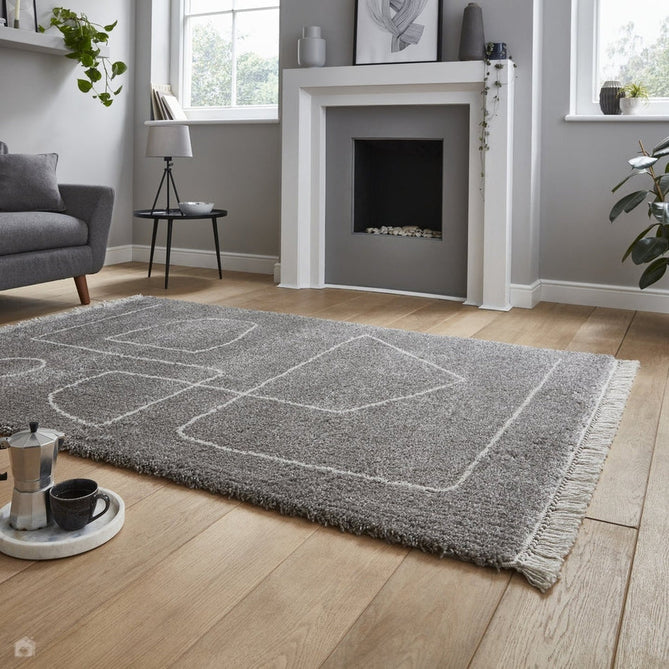 Boho A474 Modern Moroccan Berber Soft Plush Shaggy Grey/Cream Rug-Think Rugs-Rug Love - The Most Loved Rug Store