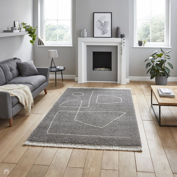 Boho A474 Modern Moroccan Berber Soft Plush Shaggy Grey/Cream Rug-Think Rugs-Rug Love - The Most Loved Rug Store