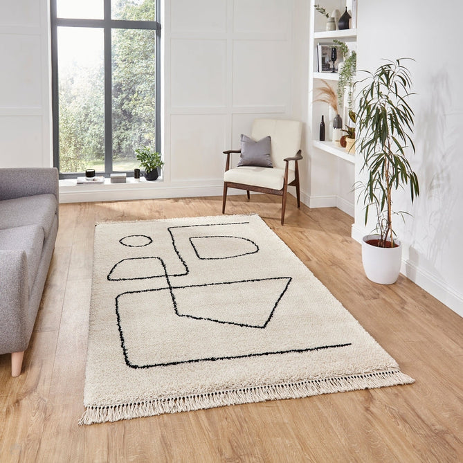 Boho A474 Modern Moroccan Berber Soft Plush Shaggy White/Black Rug-Think Rugs-Rug Love - The Most Loved Rug Store