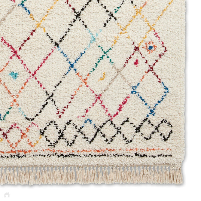 Boho A560 Diamond Modern Moroccan Berber Soft Plush Shaggy White/Multicolour Rug-Think Rugs-Rug Love - The Most Loved Rug Store