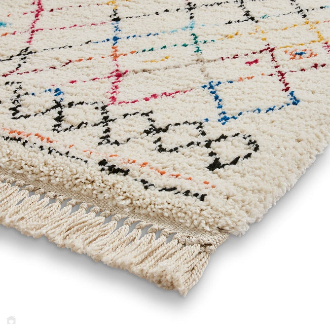 Boho A560 Diamond Modern Moroccan Berber Soft Plush Shaggy White/Multicolour Rug-Think Rugs-Rug Love - The Most Loved Rug Store