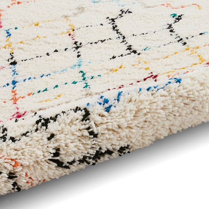 Boho A560 Diamond Modern Moroccan Berber Soft Plush Shaggy White/Multicolour Rug-Think Rugs-Rug Love - The Most Loved Rug Store