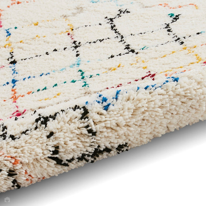 Boho A560 Diamond Modern Moroccan Berber Soft Plush Shaggy White/Multicolour Rug-Think Rugs-Rug Love - The Most Loved Rug Store