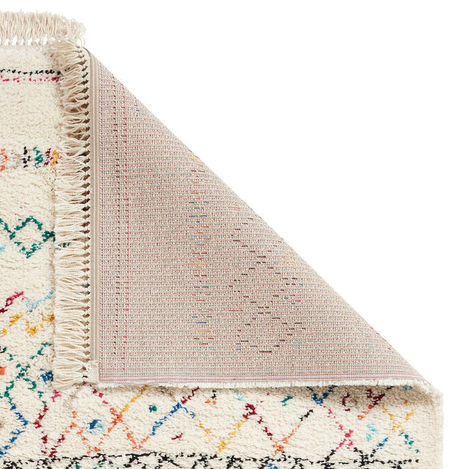 Boho A560 Diamond Modern Moroccan Berber Soft Plush Shaggy White/Multicolour Rug-Think Rugs-Rug Love - The Most Loved Rug Store
