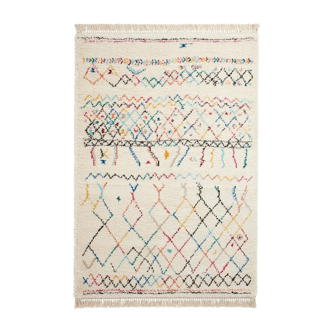 Boho A560 Diamond Modern Moroccan Berber Soft Plush Shaggy White/Multicolour Rug-Think Rugs-Rug Love - The Most Loved Rug Store