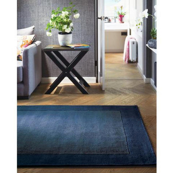 Borders Modern Plain Contrast Border Hand-Woven Wool Mid Navy Blue/Deep Midnight Blue Rug-Origins-Rug Love - The Most Loved Rug Store