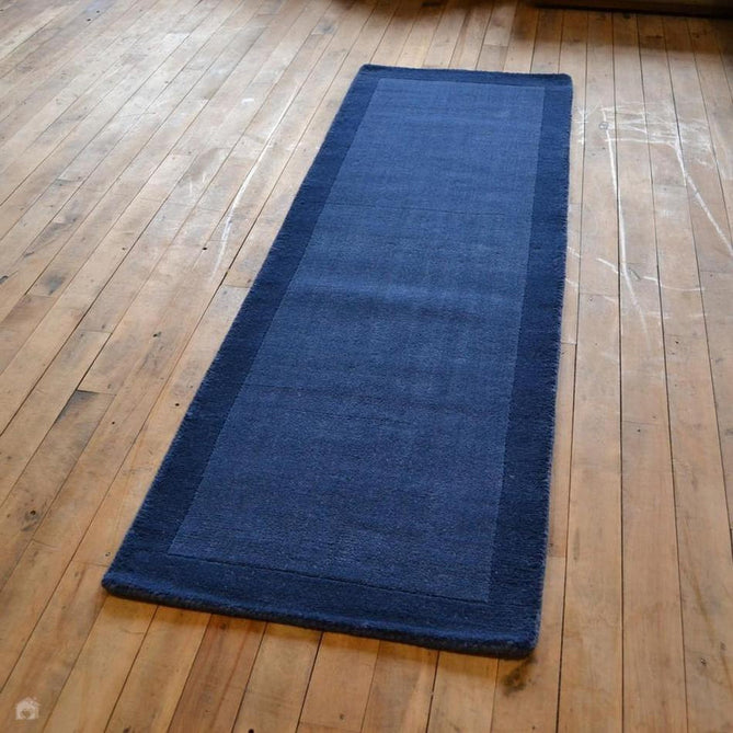 Borders Modern Plain Contrast Border Hand-Woven Wool Mid Navy Blue/Deep Midnight Blue Runner-Origins-Rug Love - The Most Loved Rug Store