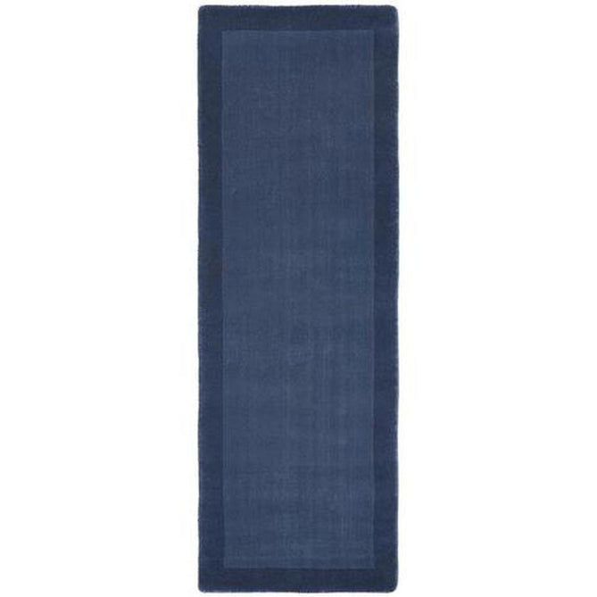 Borders Modern Plain Contrast Border Hand-Woven Wool Mid Navy Blue/Deep Midnight Blue Runner-Origins-Rug Love - The Most Loved Rug Store