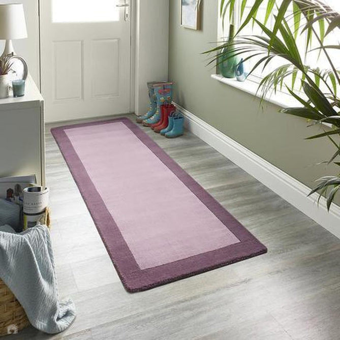 Borders Modern Plain Contrast Border Hand-Woven Wool Soft Mauve/Plum Purple Rug-Origins-Rug Love - The Most Loved Rug Store