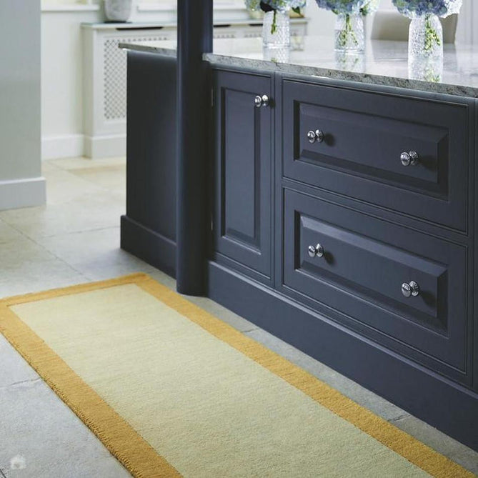 Borders Modern Plain Contrast Border Hand-Woven Wool Warm Golden Beige/Golden Ochre Runner-Origins-Rug Love - The Most Loved Rug Store