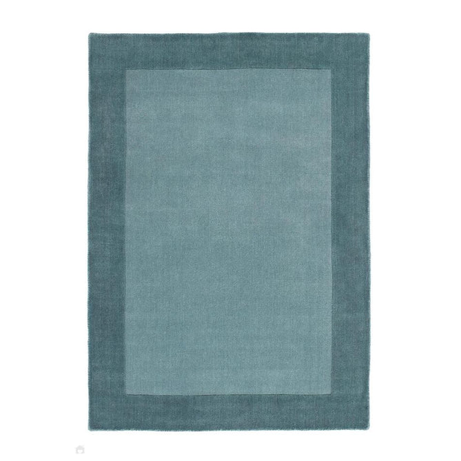 Borders Modern Plain Contrast Border Hand-Woven Wool Duck Egg Blue/Teal Blue Rug