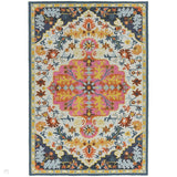 Bronte Traditional Persian Medallion Bordered Hand-Woven Textured Fine Loop Wool Pile Multicolour Rug