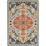 Bronte Traditional Persian Medallion Bordered Hand-Woven Textured Fine Loop Wool Pile Multicolour Rug