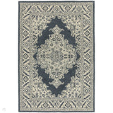 Bronte Traditional Persian Medallion Bordered Hand-Woven Textured Fine Loop Wool Pile Shadow Dark Grey/Beige/Cream Rug