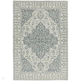 Bronte Traditional Persian Medallion Bordered Hand-Woven Textured Fine Loop Wool Pile Wool Silver/Cream Rug