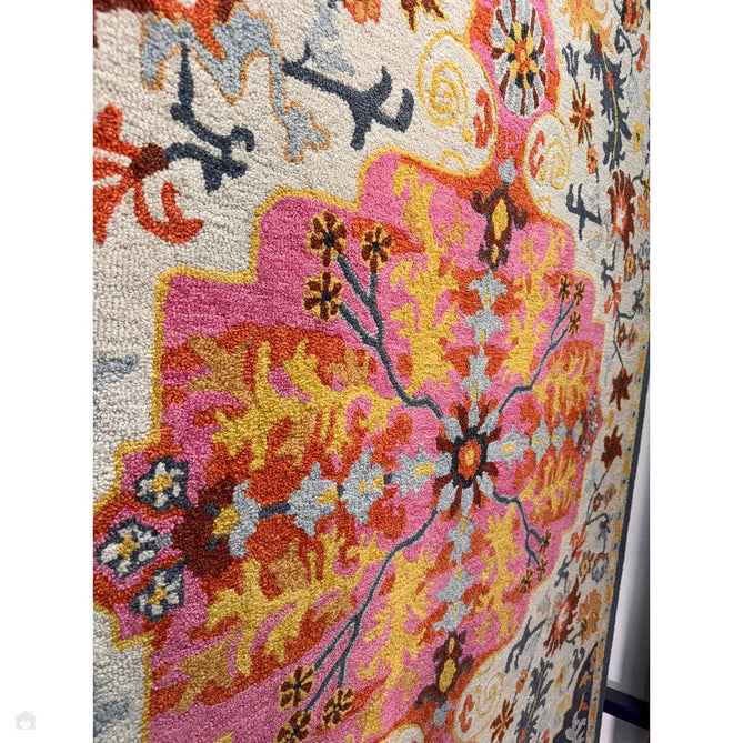 Bronte Traditional Persian Medallion Bordered Hand-Woven Textured Fine Wool Loop Pile Low Profile Short Pile Multicolour Rug-Asiatic Carpets-Rug Love - The Most Loved Rug Store