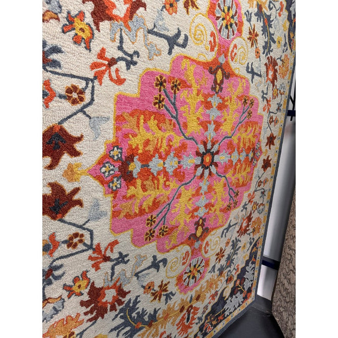 Bronte Traditional Persian Medallion Bordered Hand-Woven Textured Fine Wool Loop Pile Low Profile Short Pile Multicolour Rug-Asiatic Carpets-Rug Love - The Most Loved Rug Store