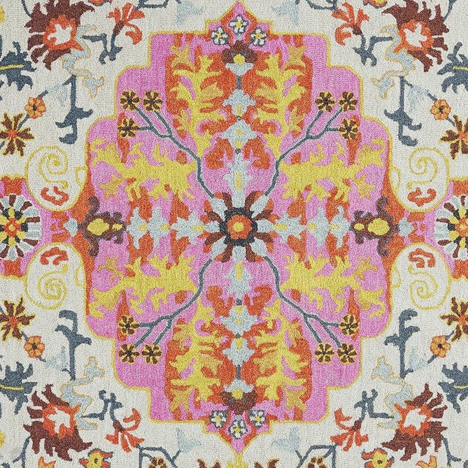 Bronte Traditional Persian Medallion Bordered Hand-Woven Textured Fine Wool Loop Pile Low Profile Short Pile Multicolour Rug-Asiatic Carpets-Rug Love - The Most Loved Rug Store