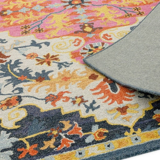 Bronte Traditional Persian Medallion Bordered Hand-Woven Textured Fine Wool Loop Pile Low Profile Short Pile Multicolour Rug-Asiatic Carpets-Rug Love - The Most Loved Rug Store