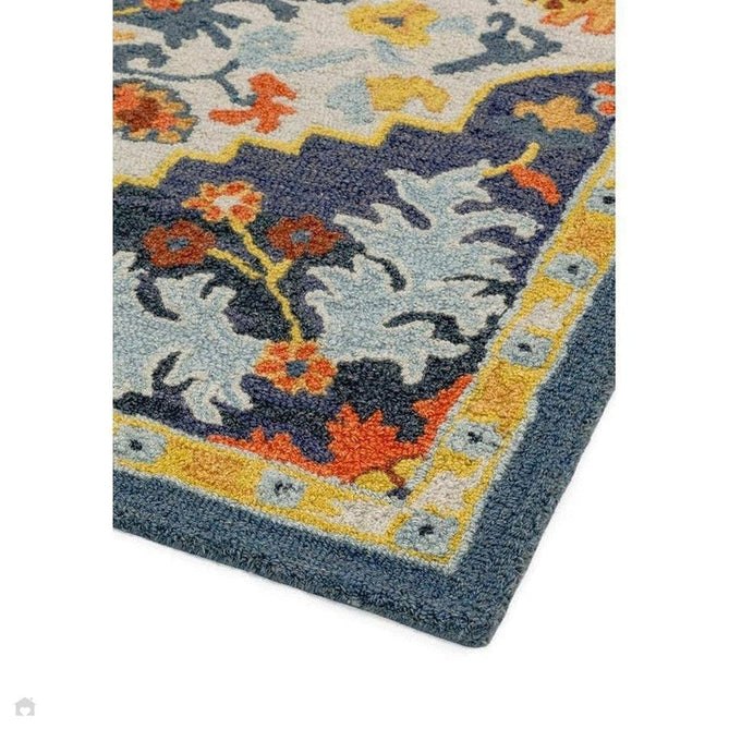 Bronte Traditional Persian Medallion Bordered Hand-Woven Textured Fine Wool Loop Pile Low Profile Short Pile Multicolour Rug-Asiatic Carpets-Rug Love - The Most Loved Rug Store