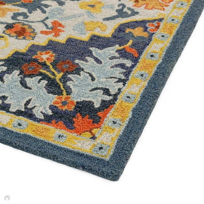 Bronte Traditional Persian Medallion Bordered Hand-Woven Textured Fine Wool Loop Pile Low Profile Short Pile Multicolour Rug-Asiatic Carpets-Rug Love - The Most Loved Rug Store